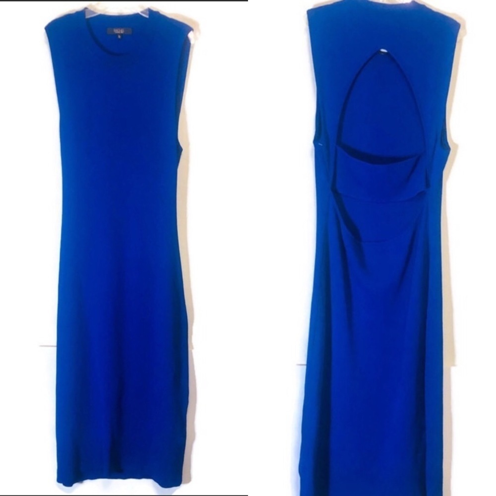 Rachel Roy Dress Midi Blue Knit Bodycon Sleeveless Cutout-back Size XL Cocktail